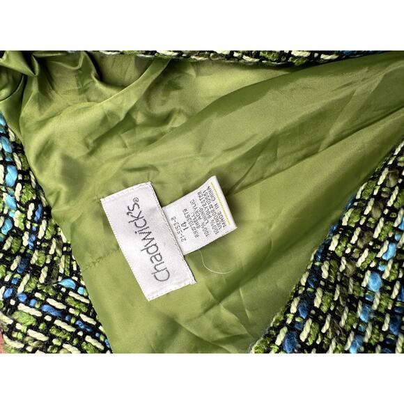 Vintage Y2K Tweed Green and Blue Blazer - Size 14 - Picture 4 of 6